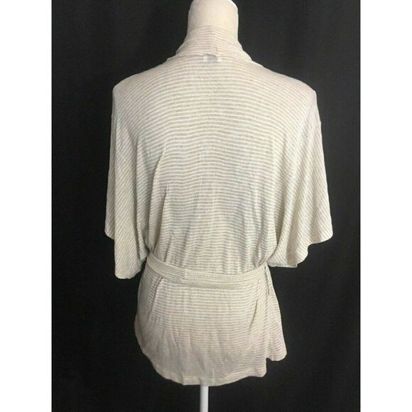 Splendid Womens White Beige Striped Short Sleeve Kimono Wrap Cardigan Top Xs - Picture 4 of 6